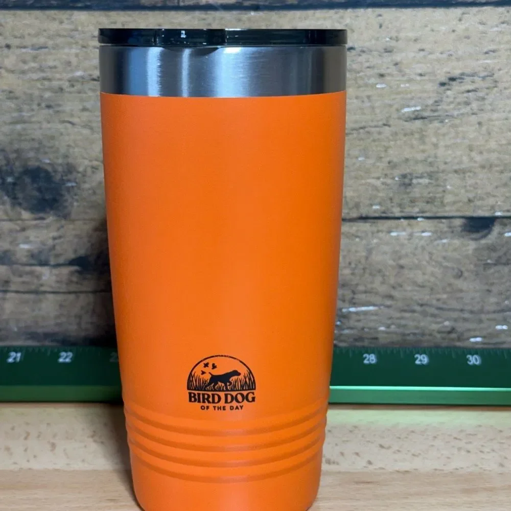 Orange Dog Tumbler with Silver Lid